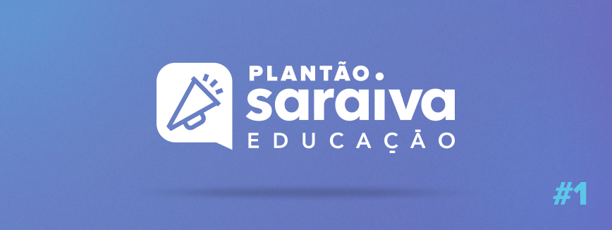 Banner com o ícone de um alto-falante à esquerda da escrita: Plantão Saraiva Educação #1